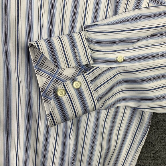 Thomas Dean Button Up Striped Dress Shirt Men Sz Large Flip Cuff Long Sleeve - Picture 3 of 10